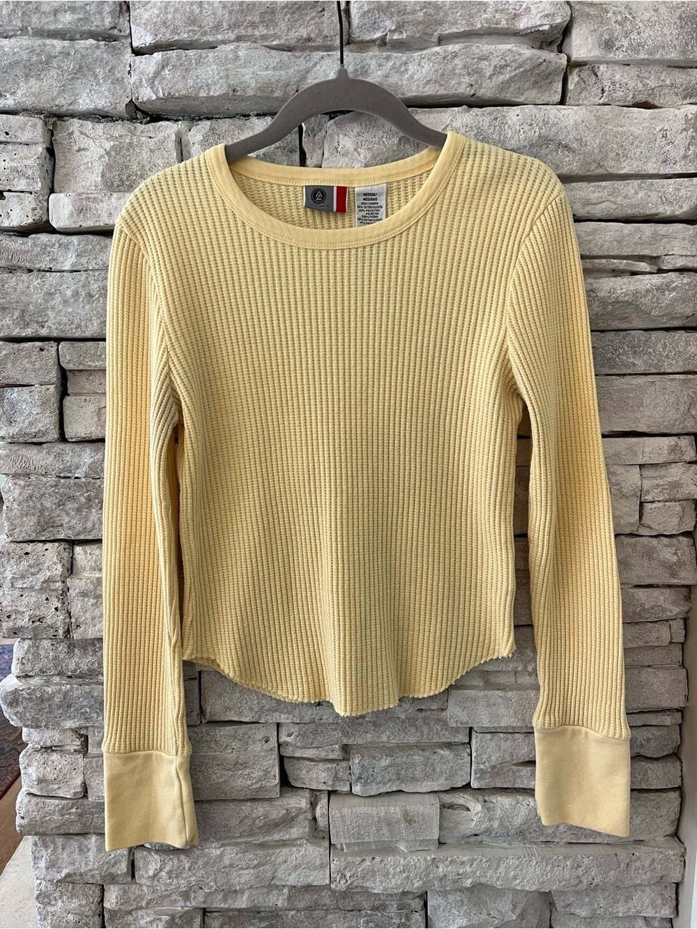 Arizona Jean Co. Thermal Knit Long Sleeve Top-Butter Yellow Womens Size Medium